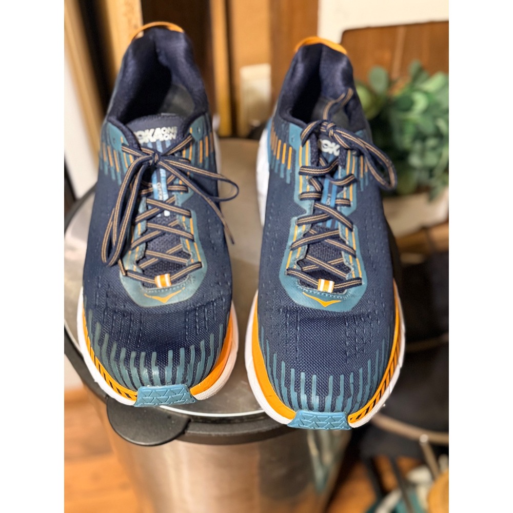 Hoka One One Clifton 5 Mens 13 Midnight Navy Saffron Running Shoes 1093755 FUSE